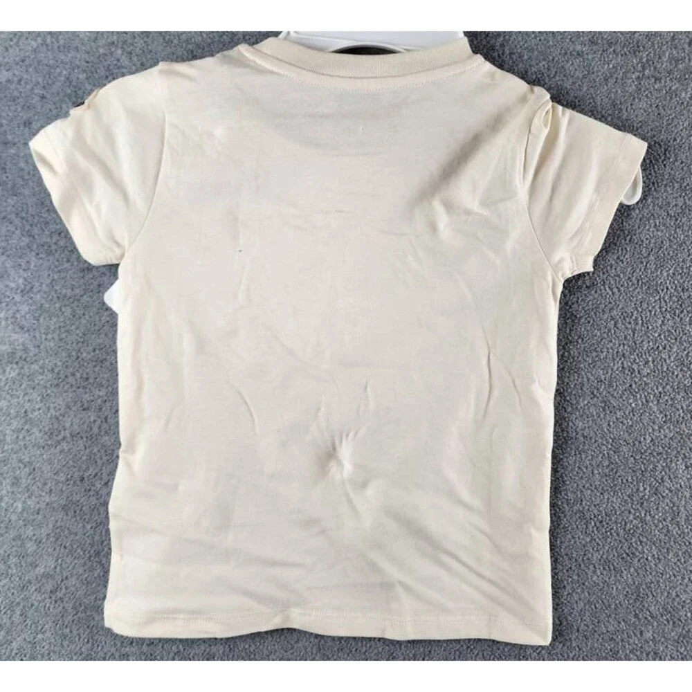 Moncler Logo Studded Graphic T-Shirt Girls 4A Cream Short Sleeve Crew Neck